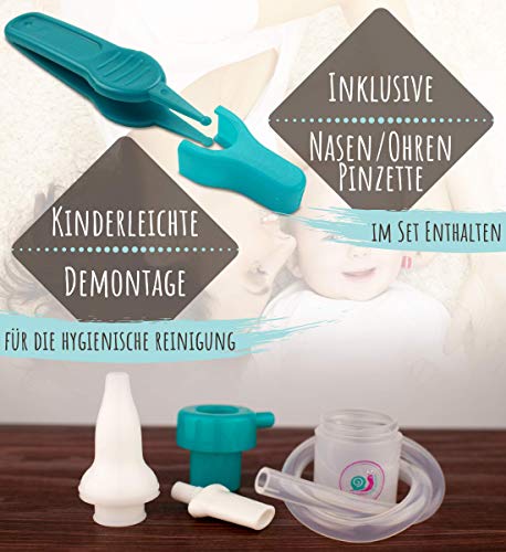Ganador de la prueba del aspirador nasal para bebés, recién nacidos y niños pequeños | Aspirador de secreciones nasales + pinza de nariz y garganta para niños pequeños | silicona suave