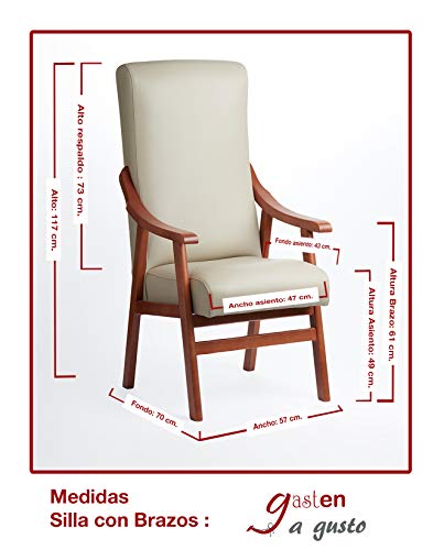 Gasten a gusto Silla con Brazos. Especial para geriátrico, Personas Mayores con la Espalda Recta. Tapizado en Polipiel Beige. (Medidas: 115 * 55 * 68 cm.) Polipiel Beige