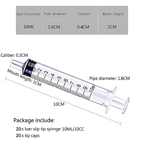 Gebildet 20pcs 10ml Esteril Jeringa de Plastico(Sin Aguja) con Tapa,Jeringa Desechable,para Alimentar Alimentos o Medicinas a su Mascota,Perfumes,Lubricantes,Sellantes etc