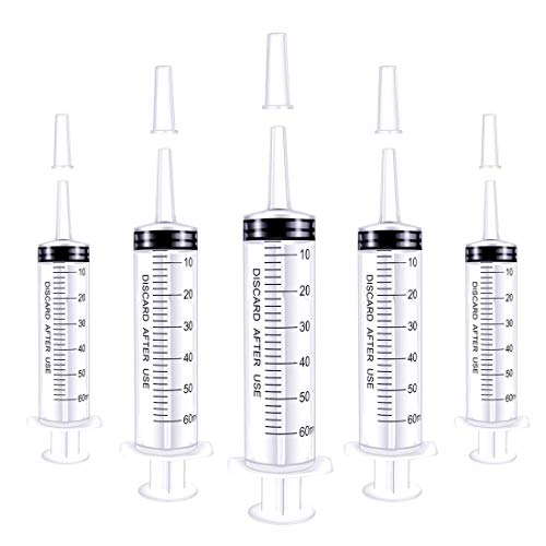 Gebildet 5pcs Jeringuillas de plástico 60ml, Jeringa de Jardín, Jeringas Desechables, Ideal para Laboratorios Científicos, Medición, Riego, Relleno, Filtración, Múltiples Usos, sin Aguja