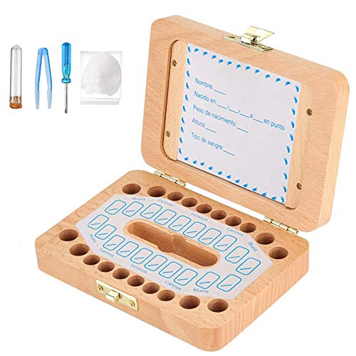 GeekerChip Cajitas para Dientes de Leche[ESPAÑOL],Caja para Guardar Dientes para Niños y Niñas,Caja de Madera con Pinzas para Guardar Dientes para Little Bebé