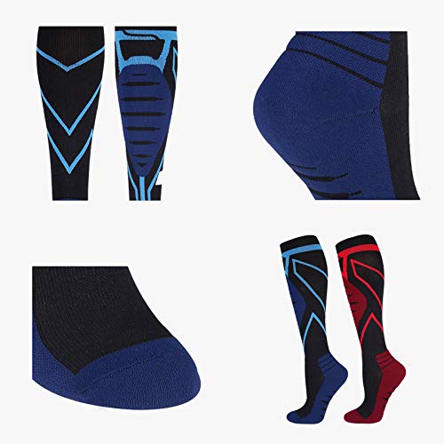Generric Calcetines Largos de Compresión Graduados, Medias de Compresión Transpirables para Hombres Mujeres, Calcetines soporte de Pantorrillas, Viajes, Deportes Atléticos(20-30 mmHg) (azul)