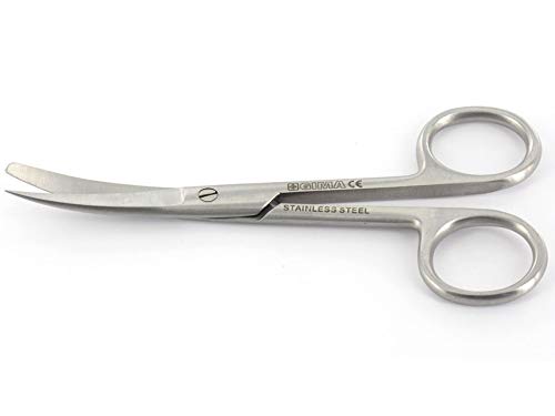 GIMA ref 26728 Tijeras quirúrgicas curvadas en acero inoxidable con puntas alternas para enfermería y uso medical, accesorio del botiquín de primeros auxilios utilizable en hogar médico, 20cm