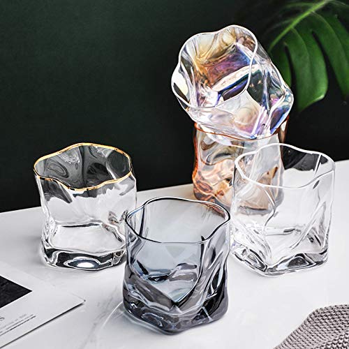 Glasseam Juego De Vasos De Whisky Irregulares De 2 Pliegues Inclinados, Vaso Escocés De 250 Ml, Vaso De Whisky a La Moda para Papá, Esposo, Amigos, Cristalería para Vaso De Bourbon/Ron/Bar