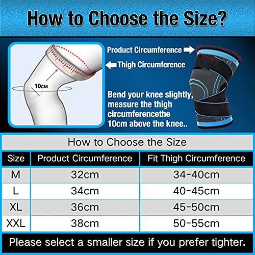 Goosom 2 x Ajustable Rodillera, Rodillera de Compresión, Antideslizante Rodillera para con Correa de Presión,para Crossfit, Baloncesto, Bicicleta, Fútbol, para Hombre y Mujer K18 Azul XXL