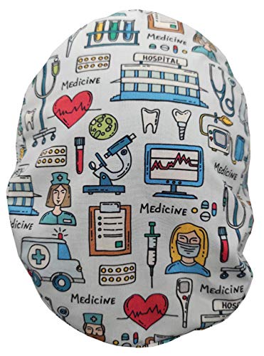 Gorro quirófano INSTRUMENTAL MEDICO con botones y nombre bordado en opciones Pelo largo Enfermera Dentista Veterinaria Absorbente y ajustable a tu gusto