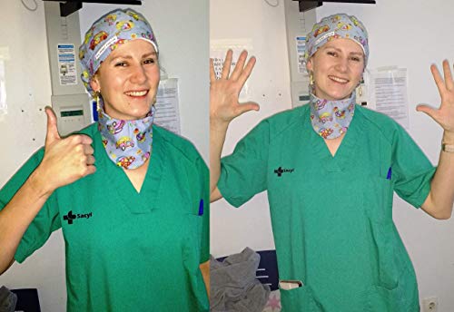 Gorros Dentista DIENTES FELICES para Pelo Largo enfermera mujer Tira absorbente en la frente, goma con tensor ajustable fácil y cómodo