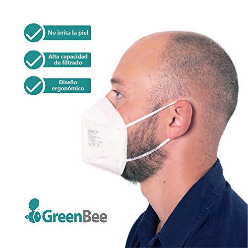 GreenBee Mascarillas FFP2 Homologadas - Mascarillas Higienicas Auto Filtrantes de Partículas - Mascarilla Blanco de 5 Capas y Alta Capacidad de Filtración Igual o Superior Al 95% - 10 Unidades
