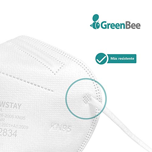 GreenBee Mascarillas FFP2 Homologadas - Mascarillas Higienicas Auto Filtrantes de Partículas - Mascarilla Blanco de 5 Capas y Alta Capacidad de Filtración Igual o Superior Al 95% - 30 Unidades
