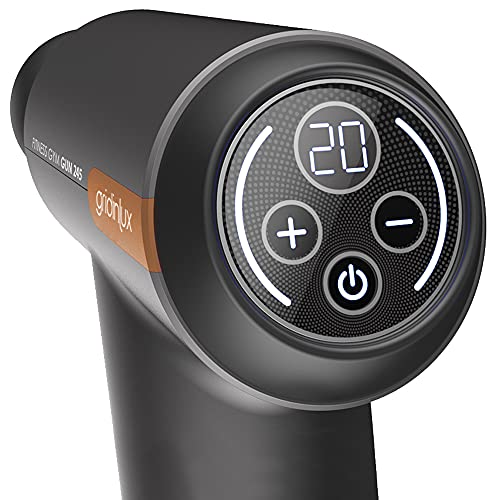 Gridinlux. Pistola Masaje muscular GUN 245 | 6 Cabezales | 20 Niveles | 1800-2450 rpm | Masajeador eléctrico cervical, espalda, brazos, pies, piernas, abdomen | Pantalla LCD | Masaje por Percusión
