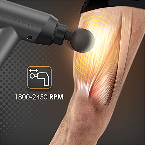 Gridinlux. Pistola Masaje muscular GUN 245 | 6 Cabezales | 20 Niveles | 1800-2450 rpm | Masajeador eléctrico cervical, espalda, brazos, pies, piernas, abdomen | Pantalla LCD | Masaje por Percusión