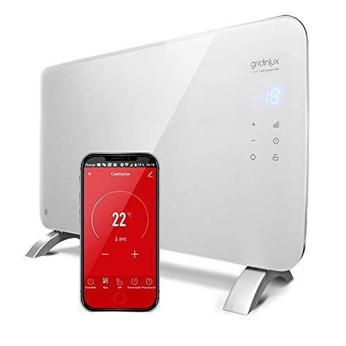 Gridinlux | Radiador Eléctrico Silencioso Programable | Control Móvil App y WIFI | 2 Potencias | Bajo Consumo | Apto para Baños | Homely WiFi Warm 1500W | Resistencia IP24