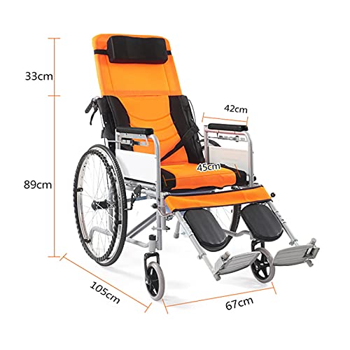 Gubigo Silla de Ruedas Portátil para Adultos Silla de Ruedas Autopropulsada Plegable Silla de Ruedas Ligera y Multifuncional 180 ° Acostado en Posición Horizontal