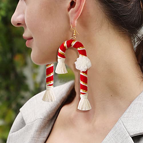 GUOJFEN Pendientes de muleta de Fiesta de Gota de línea Larga con Gancho de pez navideño para Mujer, 4 Colores, Pendientes de Borla con Flecos Hechos a Mano