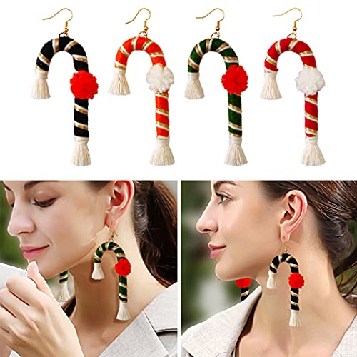 GUOJFEN Pendientes de muleta de Fiesta de Gota de línea Larga con Gancho de pez navideño para Mujer, 4 Colores, Pendientes de Borla con Flecos Hechos a Mano