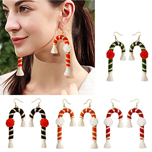 GUOJFEN Pendientes de muleta de Fiesta de Gota de línea Larga con Gancho de pez navideño para Mujer, 4 Colores, Pendientes de Borla con Flecos Hechos a Mano