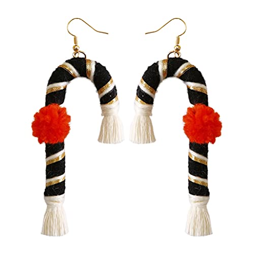 GUOJFEN Pendientes de muleta de Fiesta de Gota de línea Larga con Gancho de pez navideño para Mujer, 4 Colores, Pendientes de Borla con Flecos Hechos a Mano