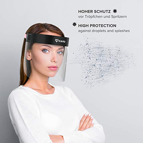 HARD 1x Pro Visera de protección facial, Certificado médico, Protector de plástico Antivaho, Pantalla protectora para adultos, Hecho en Alemania - Negro/Rosa