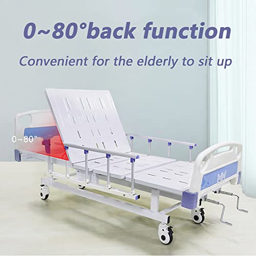 HBCELY Cama de Hospital Manual, Cama de Cuidado En El Hogar, Cama de Enfermería Plegable Doble Mecedora con Barandilla Plegable, Rueda Universal Muda y Tablero de Mesa de Comedor Estirable