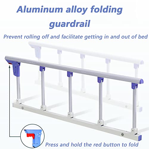 HBCELY Cama de Hospital Manual, Cama de Cuidado En El Hogar, Cama de Enfermería Plegable Doble Mecedora con Barandilla Plegable, Rueda Universal Muda y Tablero de Mesa de Comedor Estirable