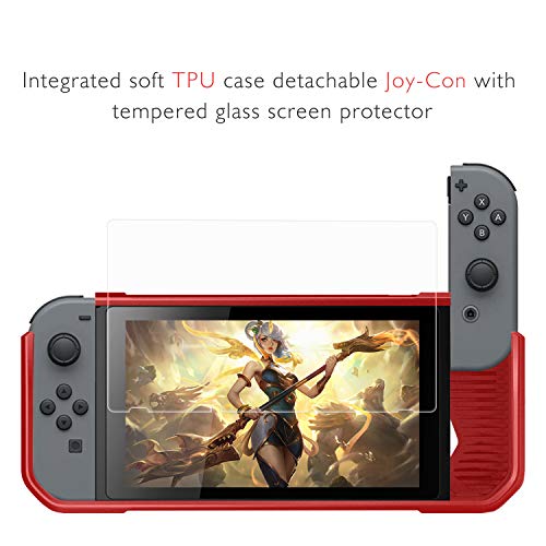 HEYSTOP Funda Compatible con Nintendo Switch con Protector de Pantalla, TPU PC Carcasa de Protección para Nintendo Switch, Anti-Choques/Arañazo (Rojo)