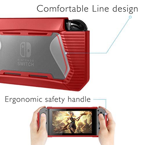 HEYSTOP Funda Compatible con Nintendo Switch con Protector de Pantalla, TPU PC Carcasa de Protección para Nintendo Switch, Anti-Choques/Arañazo (Rojo)