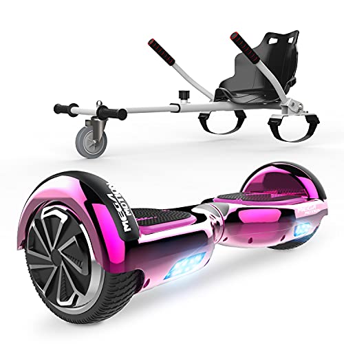 HITWAY 6.5” Patinete Eléctrico con Silla, Hoverboards Bluetooth, Scooter Eléctrico Asiento Kart, Self Balancing Scooter Potente Motor con Indicador LED, Regalo para Niños