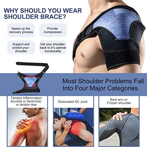 Hombrera Ajustable para Hombre y Mujer, Hombreras Ortopedicas Compatible con Paquete Frío/Caliente - para el Manguito Rotador, Alivio del Dolor de Hombro