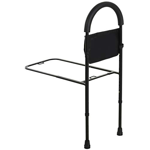 HOMCOM Barandilla Asidera de Cama para Acostarse y Levantarse con Altura Regulable Riel para Cama con Correa de Hebilla y Bolsillo 72x36x86-110,5 cm Negro