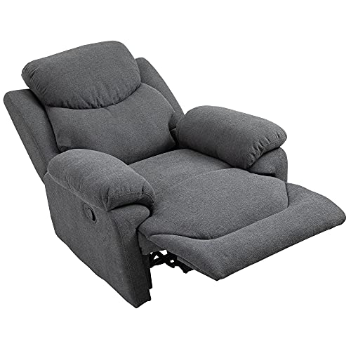 HOMCOM Butaca Tapizada Ergonómica Sillón Reclinable Manualmente 150 Grados con Reposabrazos y Reposapiés Acolchado Grueso de Esponja Soporta hasta 150 kg 97x96x105,5 cm Gris