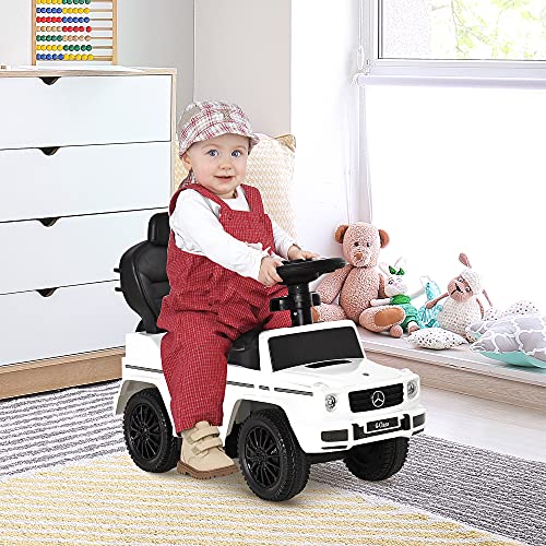HOMCOM Coche Correpasillos para Niños +12 Meses Mercedes G350 Empujador Andador con Bocina Capota Extraíble Respaldo y Barandilla 85,5x40,5x95 cm Blanco