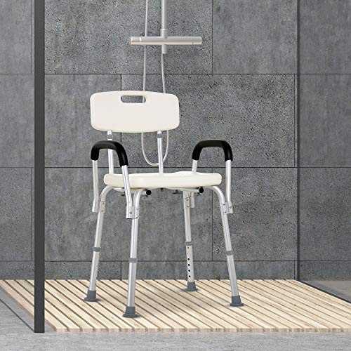 HOMCOM Silla de Ducha Altura Regulable con Respaldo y Apoyabrazos aguanta hasta 135 Kg