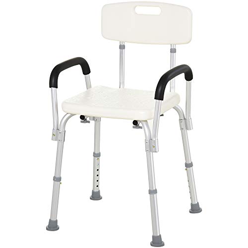 HOMCOM Silla de Ducha Altura Regulable con Respaldo y Apoyabrazos aguanta hasta 135 Kg