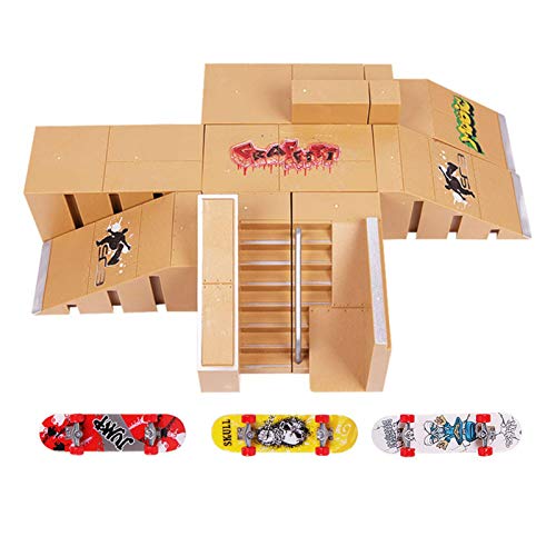 Horypt Skate Park Kit, Finger Skateboard Park Ramp Toys, Mini diapasón Ramp Rail Part Starter Kit Part Training Props con 8 diapasón Deck 3 Skateboard (8PCS)