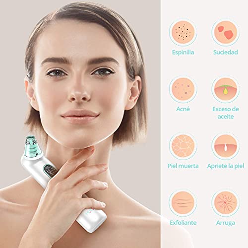 Hotsch Limpiador de Poros con Luz azul Succionador de Puntos Negros Blackhead remover Limpiador Facial Electrónico Recargable con Pantalla LED 4 Cabezales y 3 Modos para Espinillas y Acné