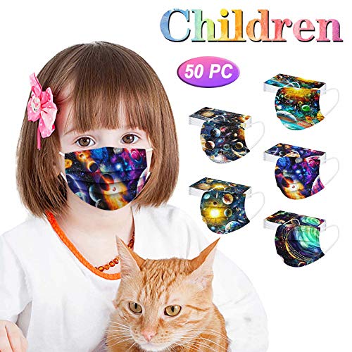 huelufi 50PC Niños Infantil para mascarillas_quirúrgicas, Infantiles Colores desechable para mascarilla 3 Capas Surtidos,Dibujos Animados para Actividades Aire Libre, Patrón Escuela, Fiesta (A1)