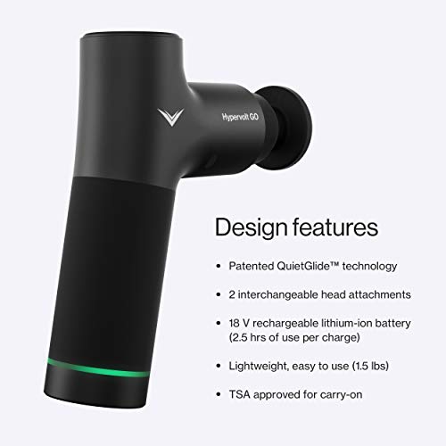 Hyperice Hypervolt GO – Pistola de masaje de percusión de tejido profundo, alivia el dolor y el daño muscular, masajeador eléctrico portátil de mano potente y silencioso