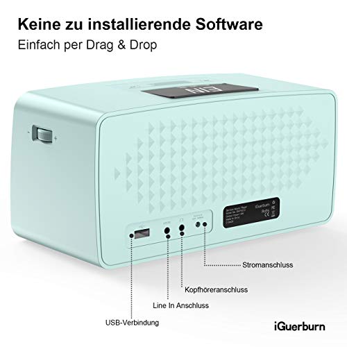 iGuerburn - Reproductor MP3 de 16 GB para pacientes con demencia Música fácil manejo Regalos personas Alzheimer Caja música mayores 24 x 12,5 12 cm azul