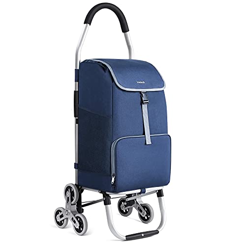 Inateck Carro de Compras de 6 ruedas para subir escaleras, Carro de compra plegable, Gran Capacidad 41L, a prueba de salpicaduras, desmontable, Bolsa con compartimento de aislamiento térmico