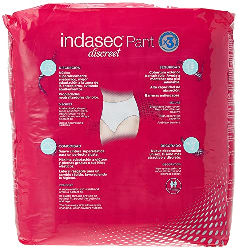 INDASEC - Ropa interior absorbente, talla media, absorción plus, 12 pants