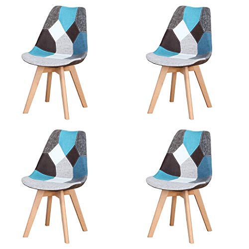 INJOY LIFE - Juego de 4 sillas de comedor modernas con patas de madera maciza y asiento acolchado suave para cocina, sala de estar, oficina, color azul