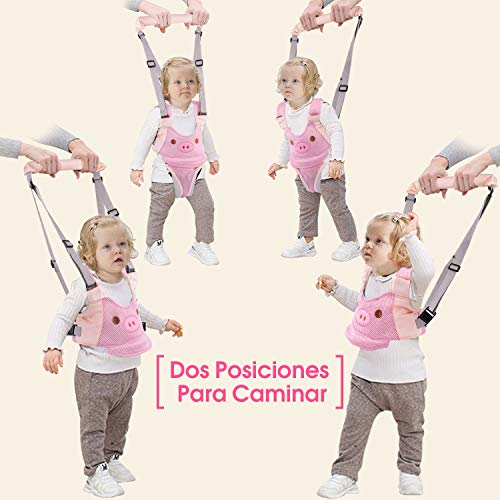 INPHER Arnes Bebe, Arneses Tirantes Respirables, Arnes para Caminar Primeros Pasos, Andador Chaleco Ajustable para Aprender Andar Niños, con 2 Cadenas para Chupetes, Rosa