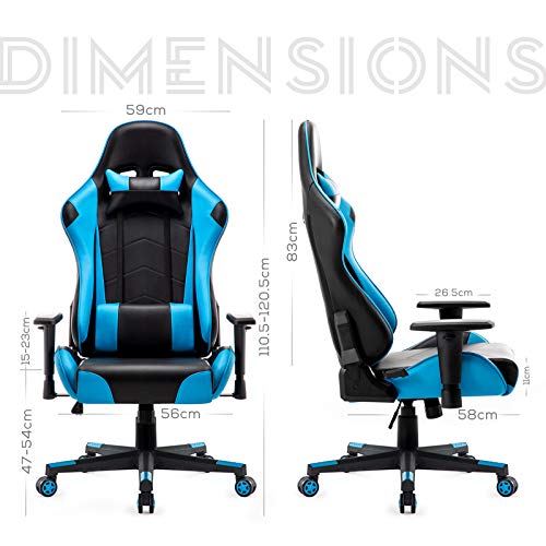 IntimaTe WM Heart Silla Gaming, Silla Gamer Ergonómica, Racing Silla Gamer con Reposacabeza Apoyo y Cojín Lumbar, Cuero Sintético PU, Oficina Silla Computadora,para Los Jugadores de PC Gamer, Azul