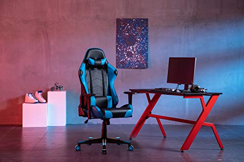 IntimaTe WM Heart Silla Gaming, Silla Gamer Ergonómica, Racing Silla Gamer con Reposacabeza Apoyo y Cojín Lumbar, Cuero Sintético PU, Oficina Silla Computadora,para Los Jugadores de PC Gamer, Azul