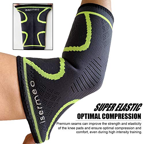 isermeo Coderas Deportivas, Soporte para Codo,Protector de codo Seguridad Alivio Del Dolor para tendinitis, Codo Golfista y Codo tenista, codera Deportiva, codera epicondilitis (Verde, L)