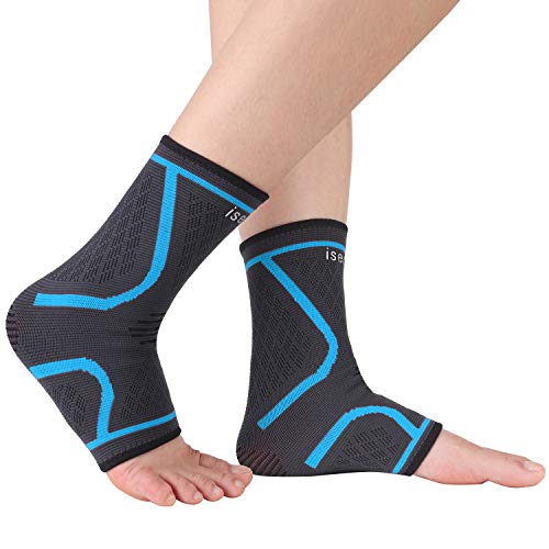 isermeo Tobillera Flexible Profesional - Mujeres Hombres Super Cómoda Compresión Protección de Tobillos Soportes de Tobillos(Gris & Azul, M)