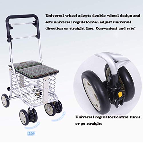 JHDPH3 Vejez Carrito de la compra, Aluminio Walker, 4R-ruedas se puede plegar y Luz, contienen asiento y el freno de mano, equipado con bolsas de almacenamiento, altura adjustabl, for ancianos y mujer