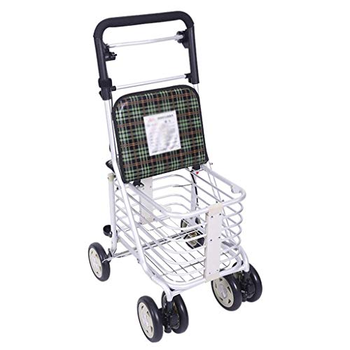 JHDPH3 Vejez Carrito de la compra, Aluminio Walker, 4R-ruedas se puede plegar y Luz, contienen asiento y el freno de mano, equipado con bolsas de almacenamiento, altura adjustabl, for ancianos y mujer