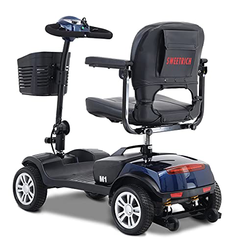 JINGJIN Personas con Movilidad Reducida, Scooter Eléctrico de 4 Ruedas para Personas Mayores Minusvalido Eléctrico, Sistema automático con suspensión, apoyabrazos Regulables,12ahBlau10miles