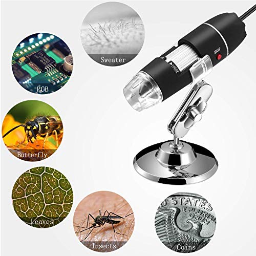 Jiusion 40 A 1000 x endoscopio, 8 LED USB 2.0 Digital Microscopio, Mini cámara con OTG Adaptador y Metal Soporte, Compatible con Mac Window 7 8 10 Android Linux